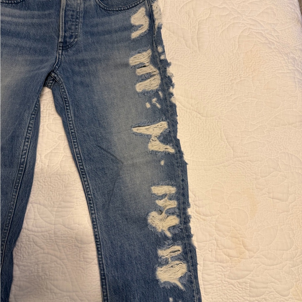 3x1 Distressed Blue Straight-Leg Jeans - Picture 3 of 6